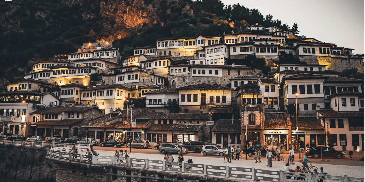 Scenic view of Berat city in Albania with traditional Ottoman architecture
